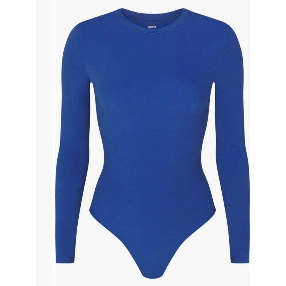 Long sleeve cotton blue bodysuit