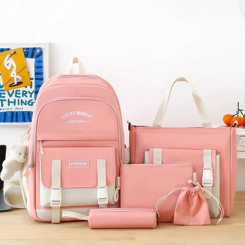 Ensemble de sacs d’école Kawai pour adolescents 5Pcs YISIYUAN Rose – محفظة 5 قطع كاواي وردي