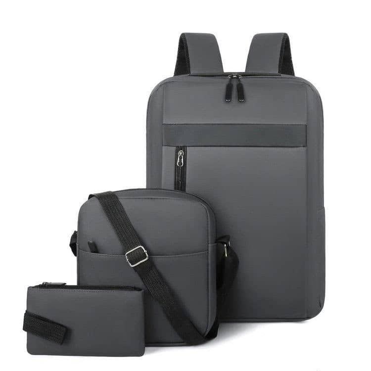 Ensemble 3 PCS sac a dos Élégant et Imperméable pour Homme Avec Port USB Gris Mat-02 - طقم حقائب رجالية أنيقة 3 في 1 مع منفذ شحن
