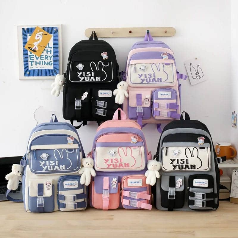 🎒 حقيبة ظهر  متعددة القطع 5 في 1 – كبيرة، مقاومة للماء وأنيقة 🖤🩶