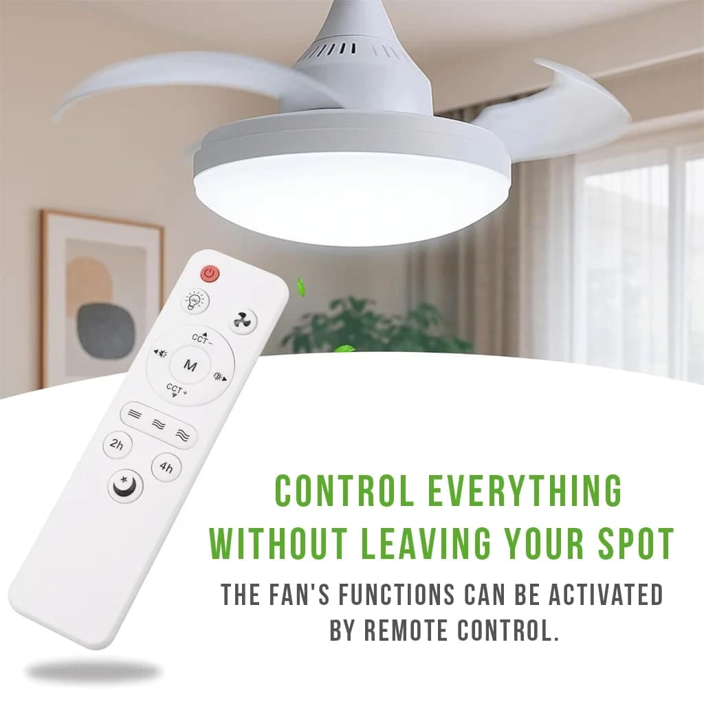Ventilateur de plafond rétractable avec lumière réglable et télécommande 3