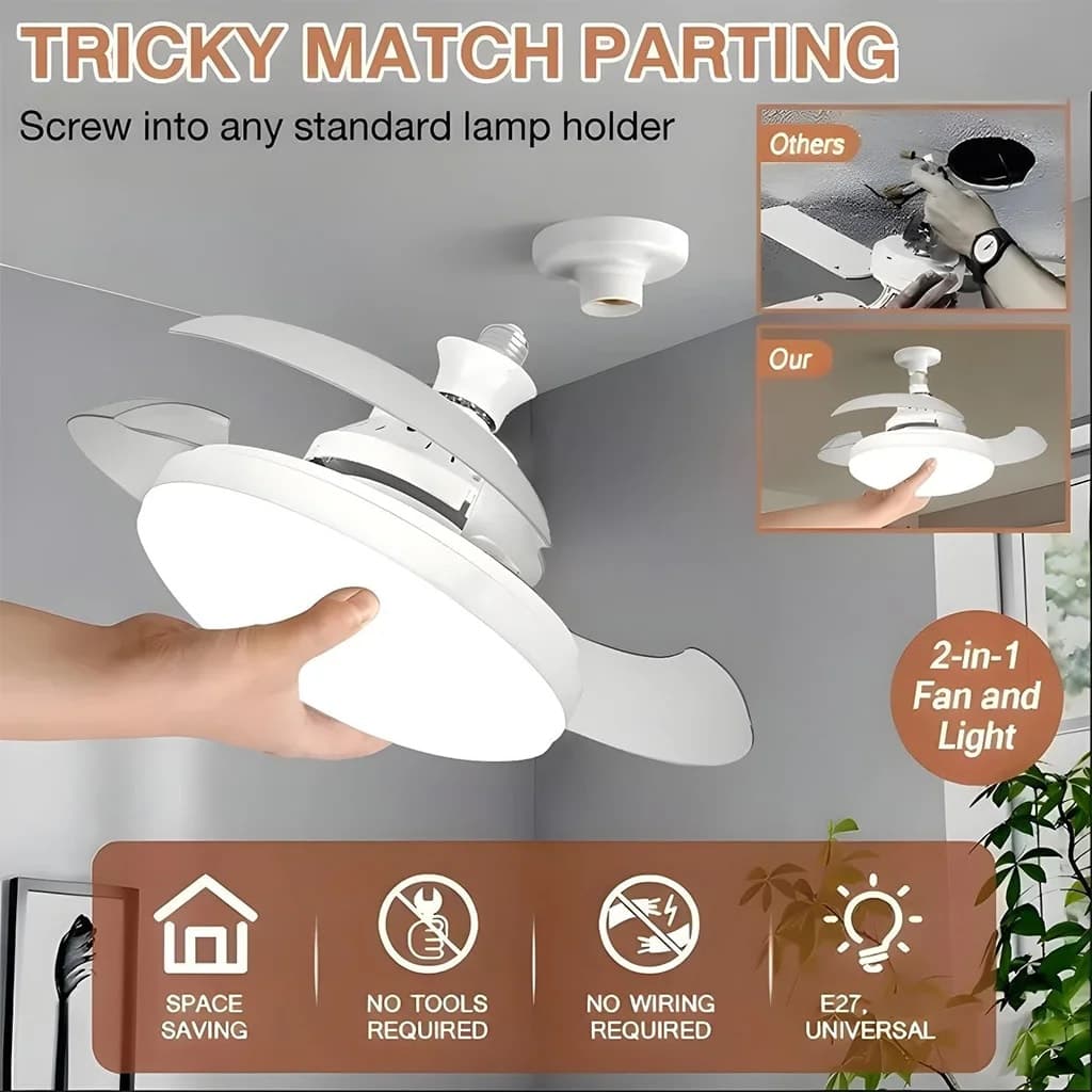 Ventilateur de plafond rétractable avec lumière réglable et télécommande 2