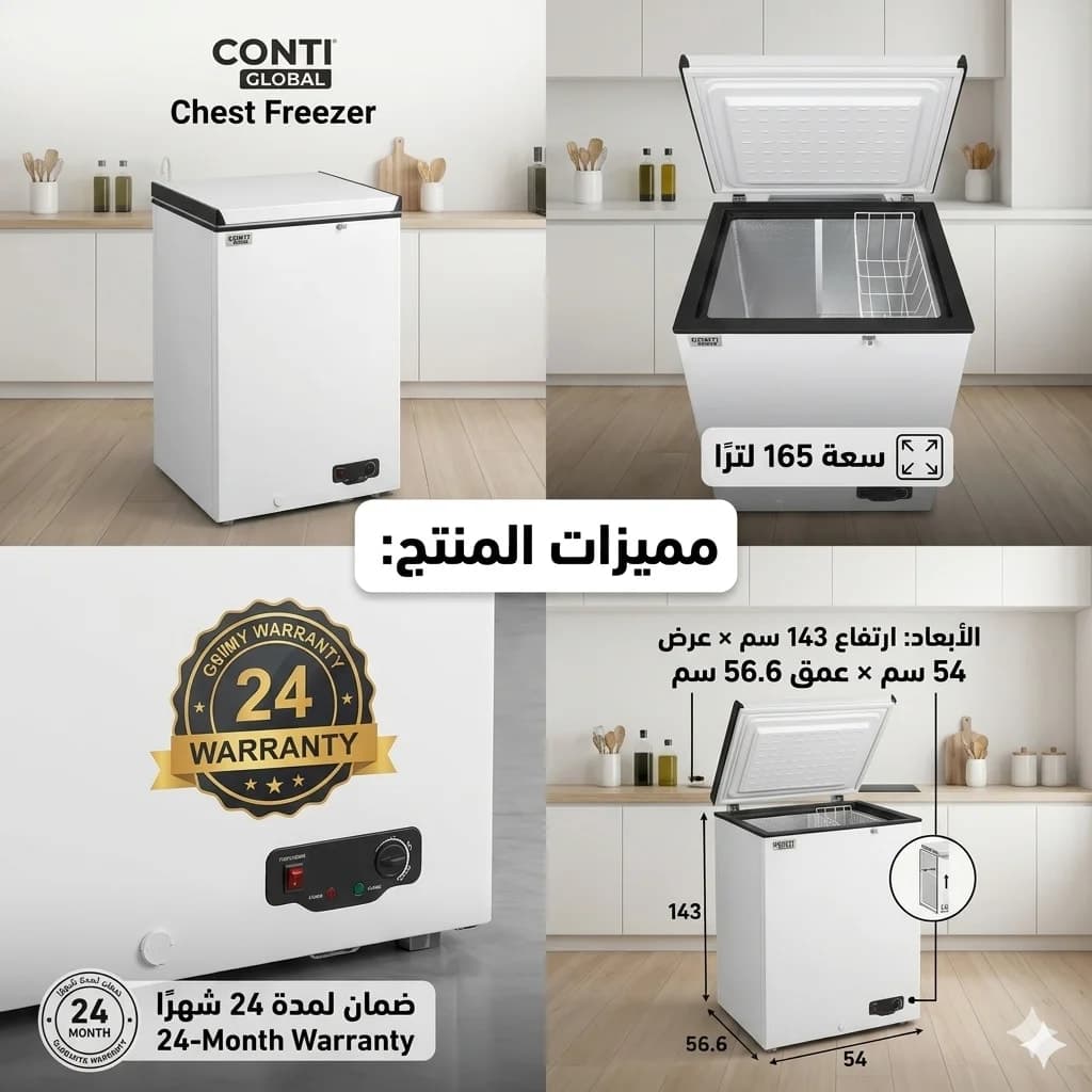 فريزر أبيض من ماركة كونتي جلوبال، سعة 165 لترًا . 3
