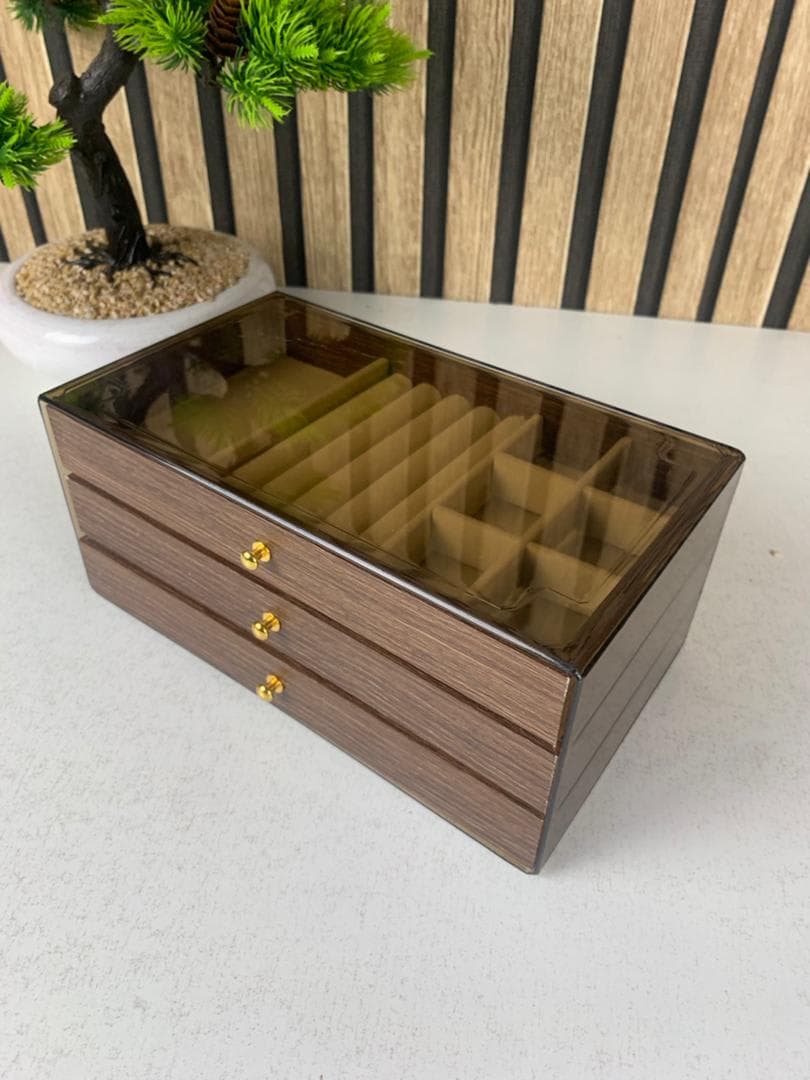 Coffret à bijoux en bois à 3 niveaux très élégant couleur noyer – علبة تنظيم المجوهرات 6