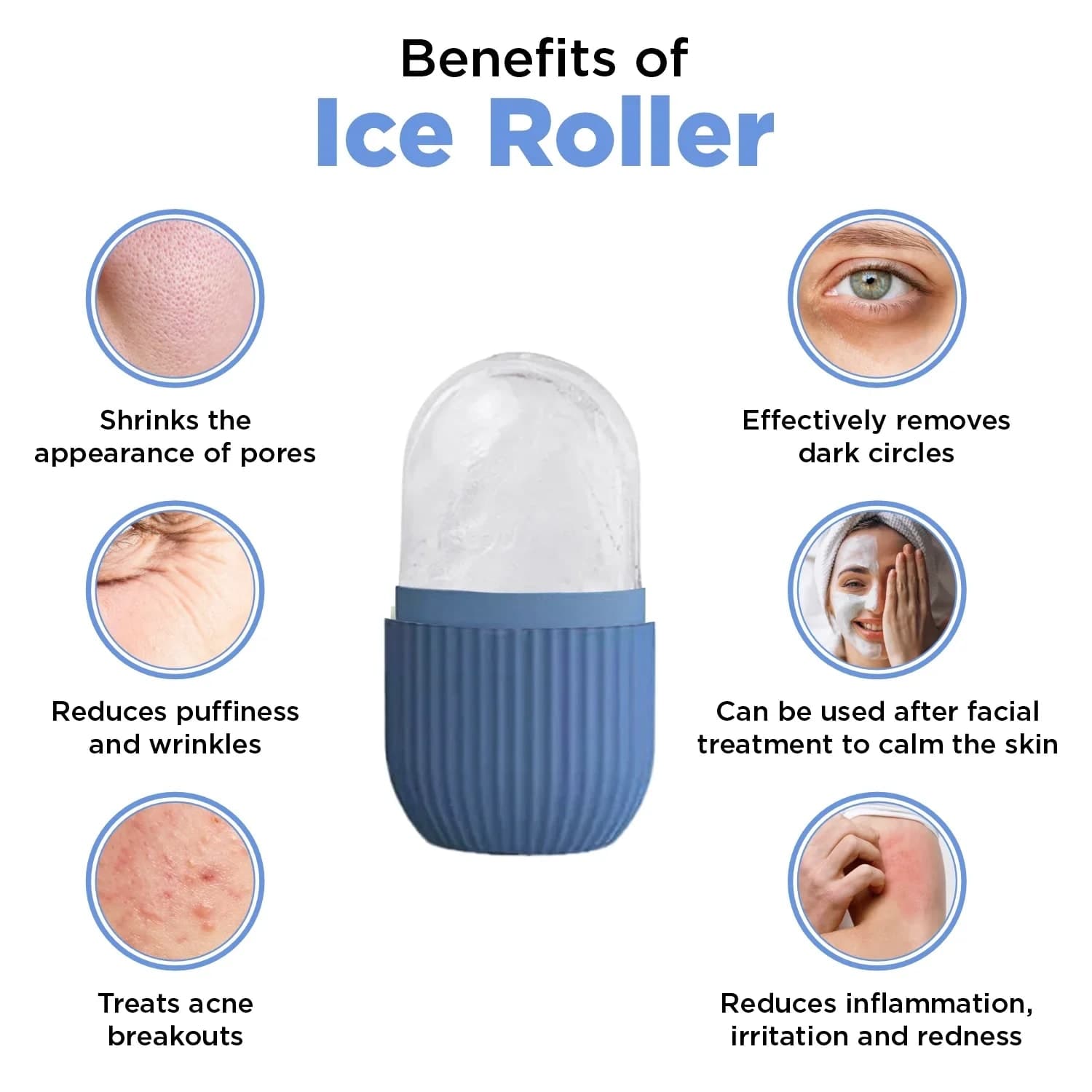 Ice Roller للتخلص من انتفاخ الوجه. حب الشباب و الالتهابات. والهالات السوداء