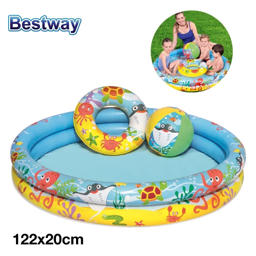 بيسين Piscine Ronde Gonflable Avec Bouée Et Ballon De Plage 122 x 20 cm Bestway #51124