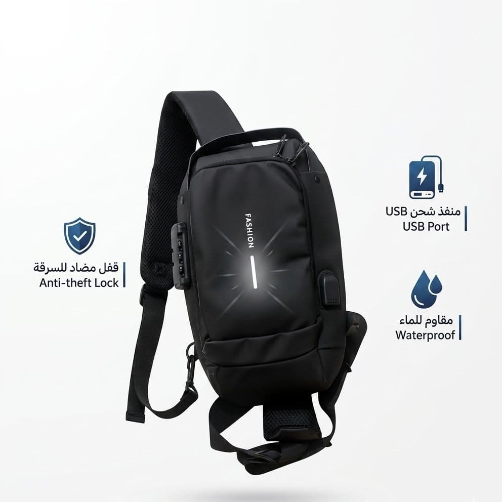 حقيبة كتف مريحة للرجال مقاومة للماء مع قفل أمان رقمي لحماية مقتنياتك 3