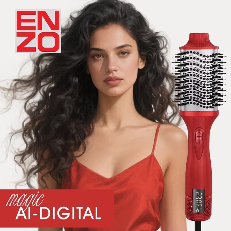 فرشاة استشوار Enzo الاحترافية 3 في 1 – تجفيف، تصفيف، وتكثيف الشعر بتقنية نانو تيتانيوم والشاشة الرقمية 4