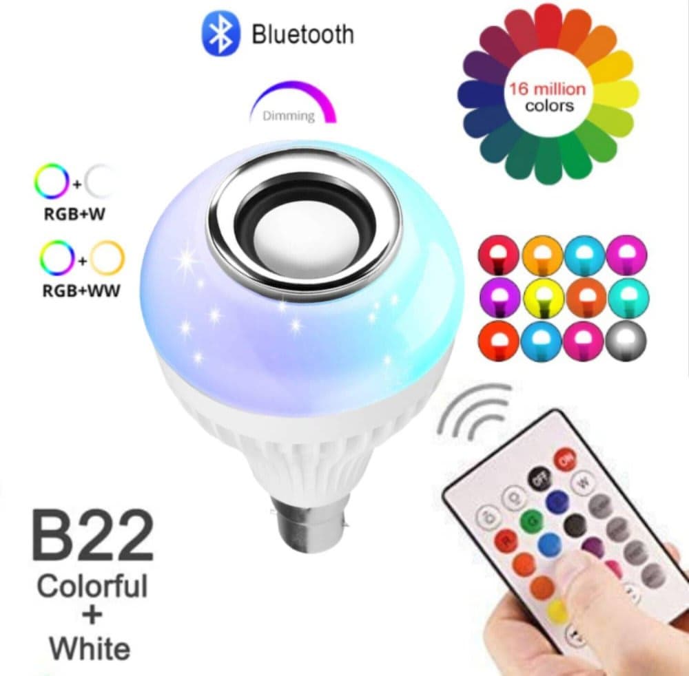 مصباح LED الذكي 2 في 1 – إضاءة RGB ملونة بـ 16 لون مع سماعة بلوتوث مدمجة وجهاز تحكم 5