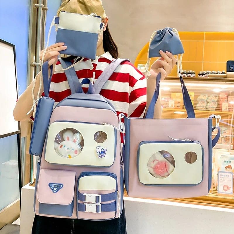 Ensemble de sacs d’école Kawai pour adolescents 4Pcs V3 CLBD Rose – محفظة 4 قطع كاواي وردي 