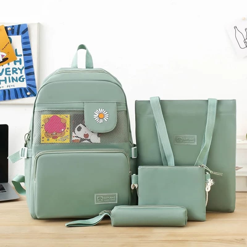 Ensemble de sacs d’école Kawai pour adolescents 4Pcs Guiyu V4 Vert – محفظة 4 قطع كاواي أخضر 