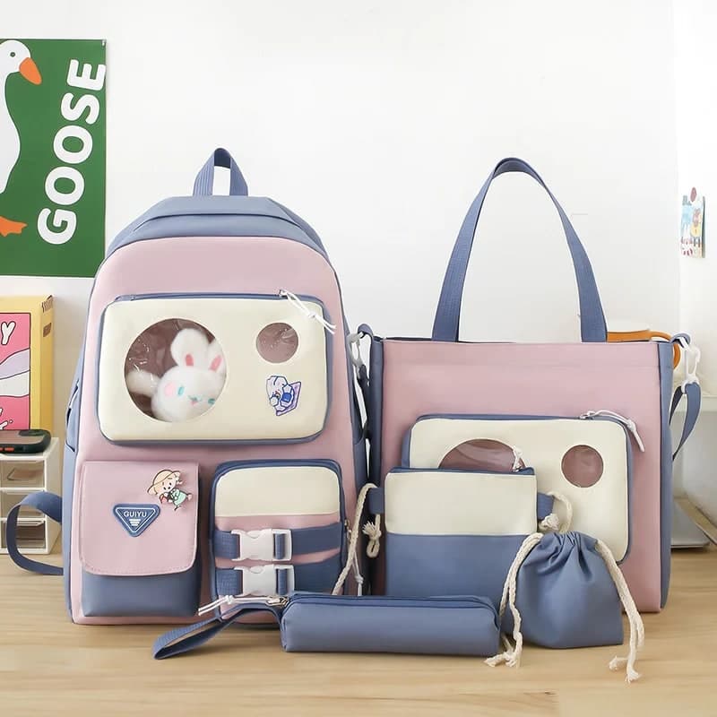 Ensemble de sacs d’école Kawai pour adolescents 5Pcs Guiyu V2 Bleu – محفظة 5 قطع كاواي أزرق  2