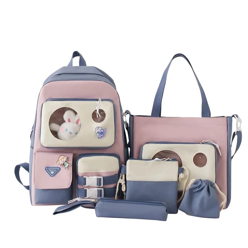 Ensemble de sacs d’école Kawai pour adolescents 5Pcs Guiyu V2 Bleu – محفظة 5 قطع كاواي أزرق  3
