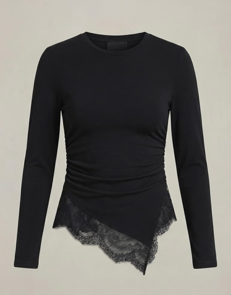 asymmetric hem lace-trim top 2