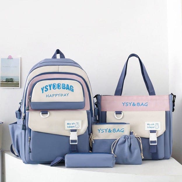 Sac à Dos Multifonctionnel Kawaii Grand Volume Imperméable et Résistant 5Pcs Rouge SACKDS10RG - حقيبة ظهر بعدة قطع بتصميم كاوايي