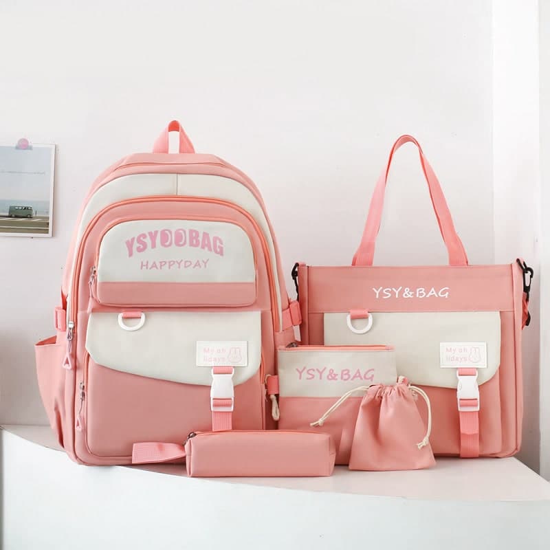 Sac à Dos Multifonctionnel Kawaii Grand Volume Imperméable et Résistant 5Pcs Rouge SACKDS10RG - حقيبة ظهر بعدة قطع بتصميم كاوايي 3