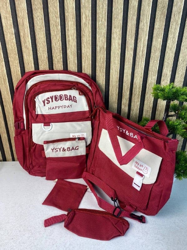 Sac à Dos Multifonctionnel Kawaii Grand Volume Imperméable et Résistant 5Pcs Rouge SACKDS10RG - حقيبة ظهر بعدة قطع بتصميم كاوايي 4