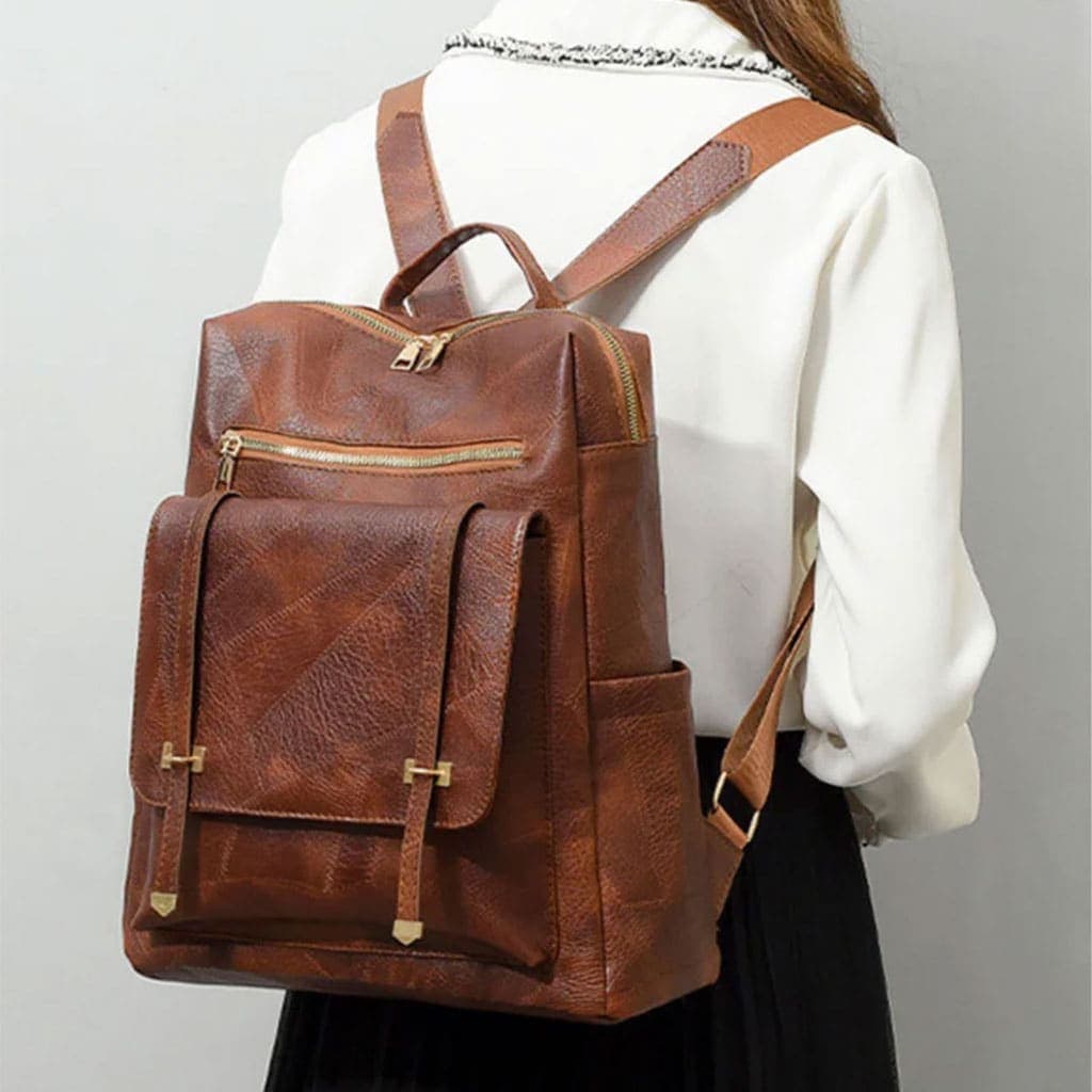 Sac à dos rétro en cuir synthétique pour femme - حقيبة ظهر نسائية من الجلد 6