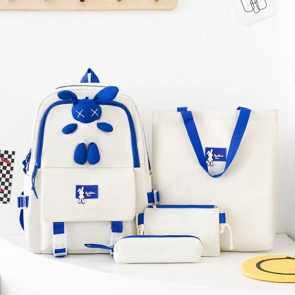Ensemble de sacs d’école Kawai pour adolescents 4Pcs Lapin X Blanc – محفظة 4 قطع كاواي أبيض 