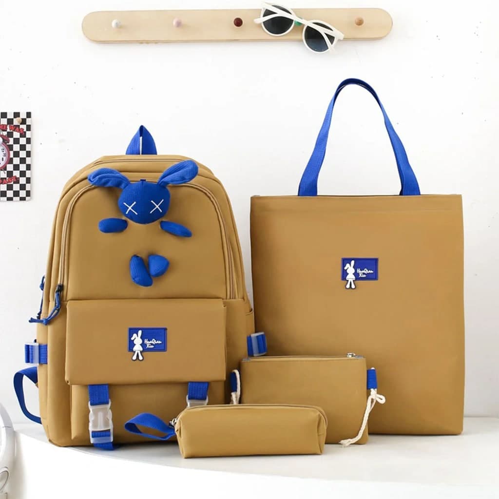 Ensemble de sacs d’école Kawai pour adolescents 4Pcs Lapin X Marron – محفظة 4 قطع كاواي بني 