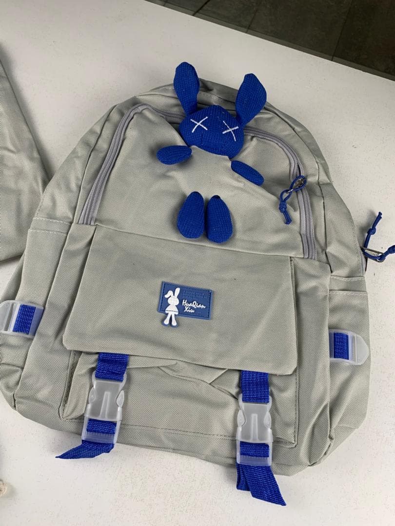 Ensemble de sacs d’école Kawai pour adolescents 4Pcs Lapin X Gris – محفظة 4 قطع كاواي رمادي 6