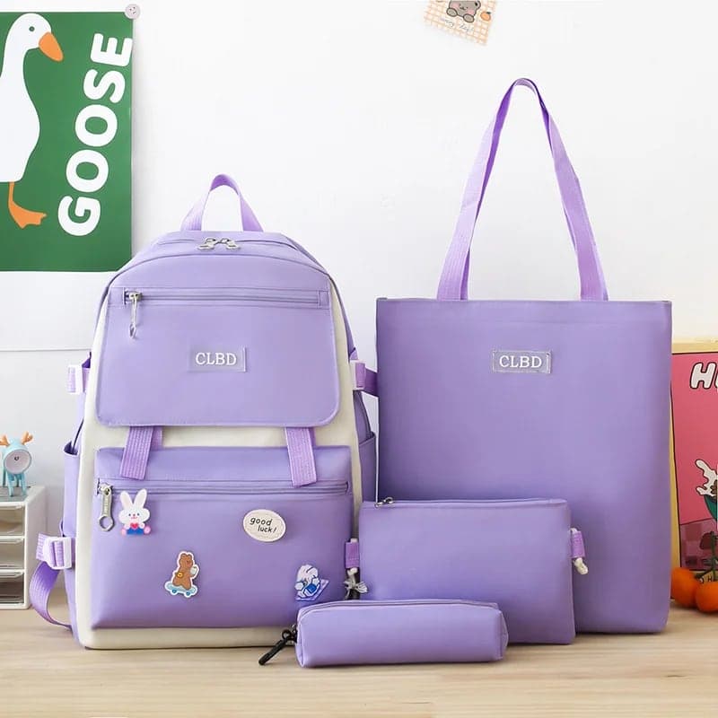 Ensemble de sacs d’école Kawai pour adolescents 4Pcs CLBD V1 Mauve – محفظة 4 قطع كاواي بنفسجي 2
