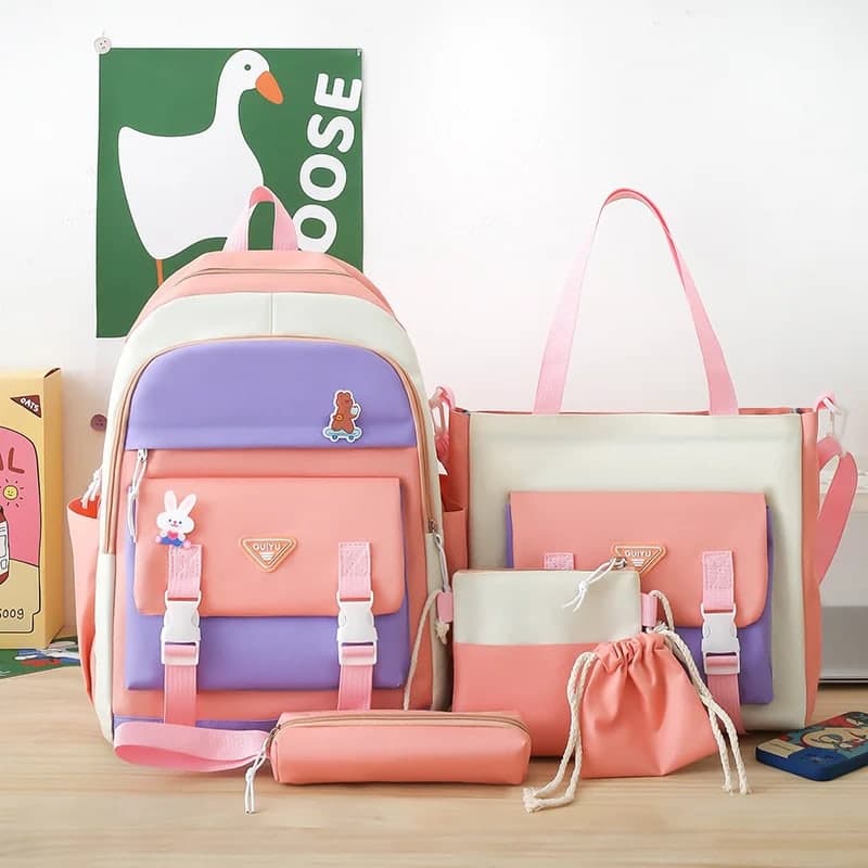 Ensemble de sacs d’école Kawai pour adolescents 5Pcs Guiyu V1 Rose – محفظة 5 قطع كاواي وردي 3