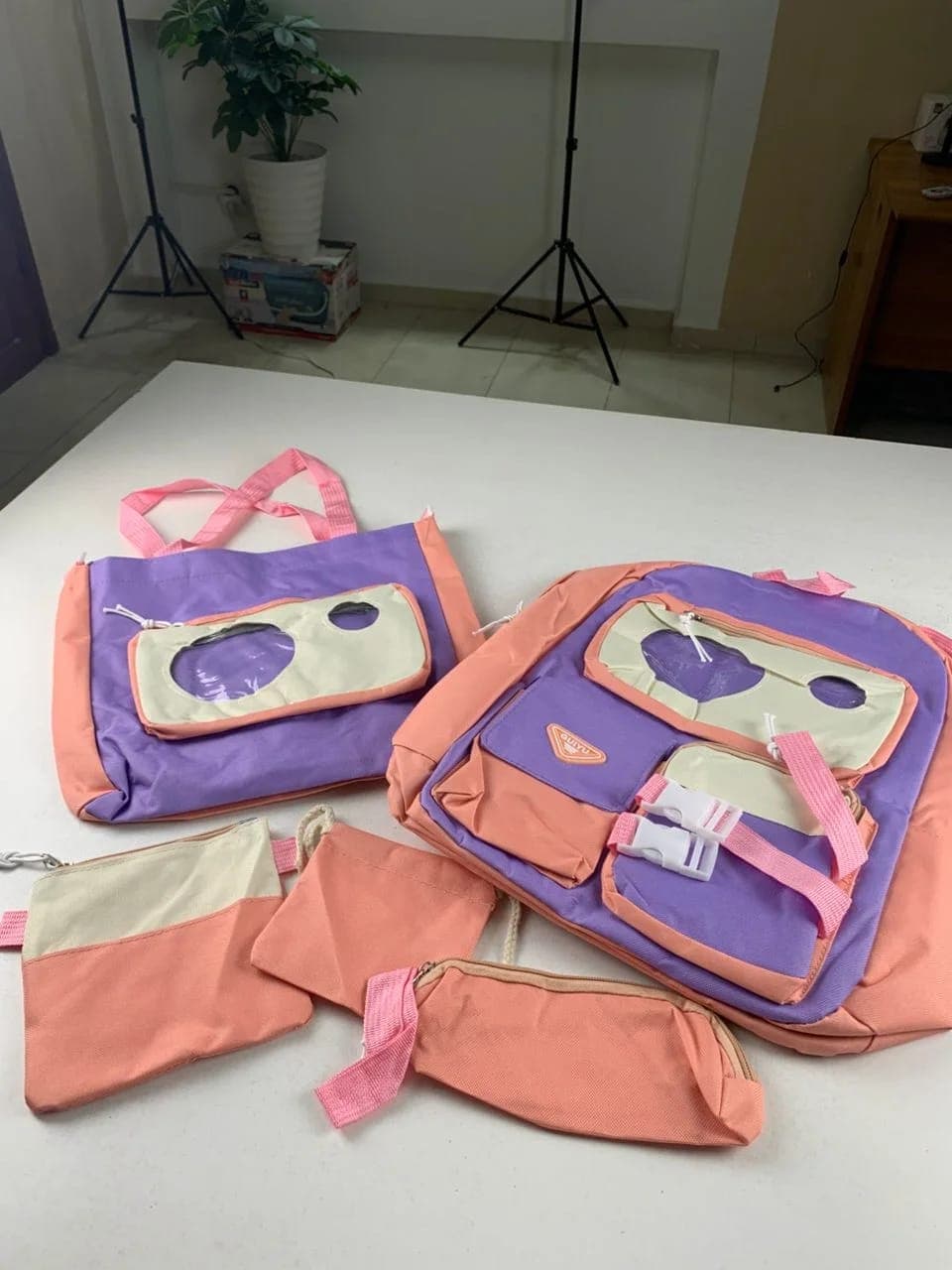 Ensemble de sacs d’école Kawai pour adolescents 5Pcs Guiyu V2 Rose – محفظة 5 قطع كاواي وردي 4