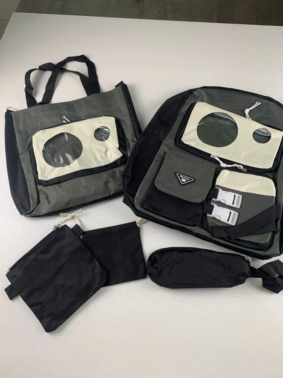 Ensemble de sacs d’école Kawai pour adolescents 5Pcs Guiyu V2 Noir et Gris– محفظة 5 قطع كاواي أسود ورمادي 2