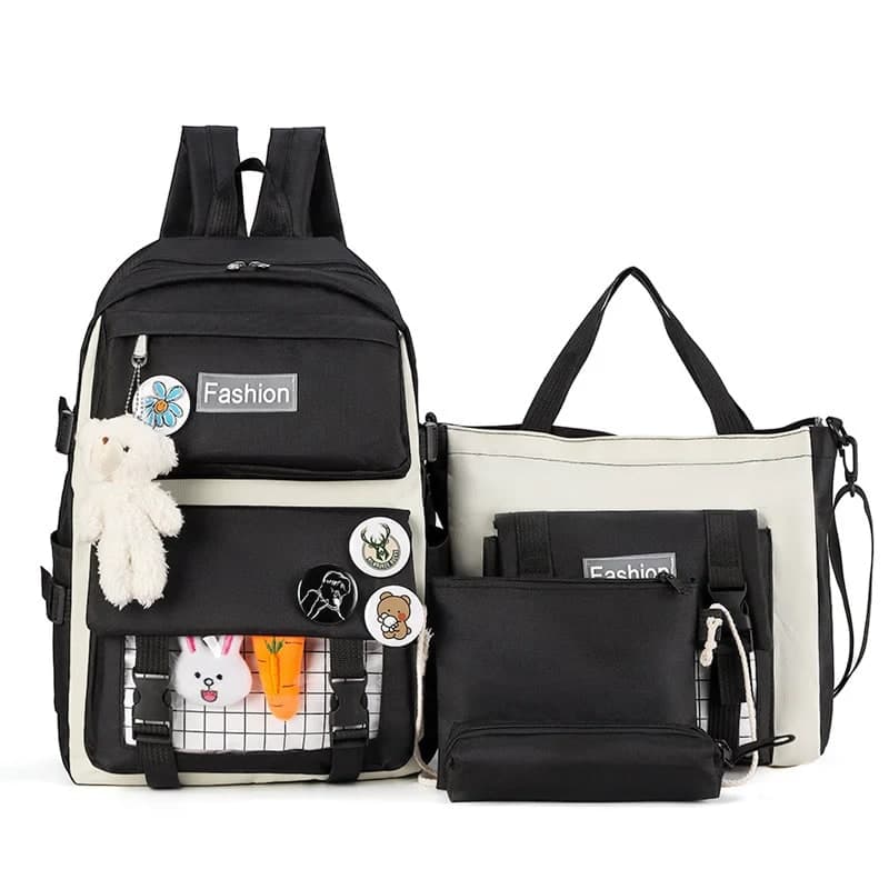 Ensemble de sacs d’école Kawai pour adolescents 4Pcs HAOLIDA V1 Noir – محفظة 4 قطع كاواي أسود 2