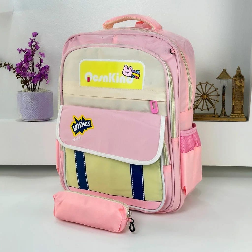 Sac à Dos pour Enfants avec Trousse Assortie 2504 Rose – حقيبة ظهر مدرسية للأطفال مع مقلمة وردي 2