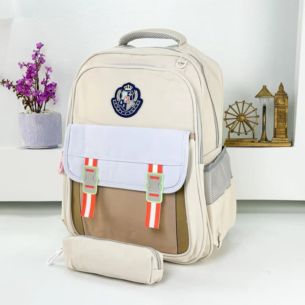 Sac à Dos pour Enfants avec Trousse Assortie KBAG Beige – حقيبة ظهر مدرسية للأطفال مع مقلمة بيج 4