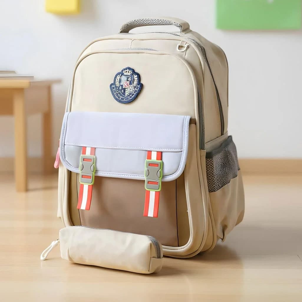Sac à Dos pour Enfants avec Trousse Assortie KBAG Beige – حقيبة ظهر مدرسية للأطفال مع مقلمة بيج 2
