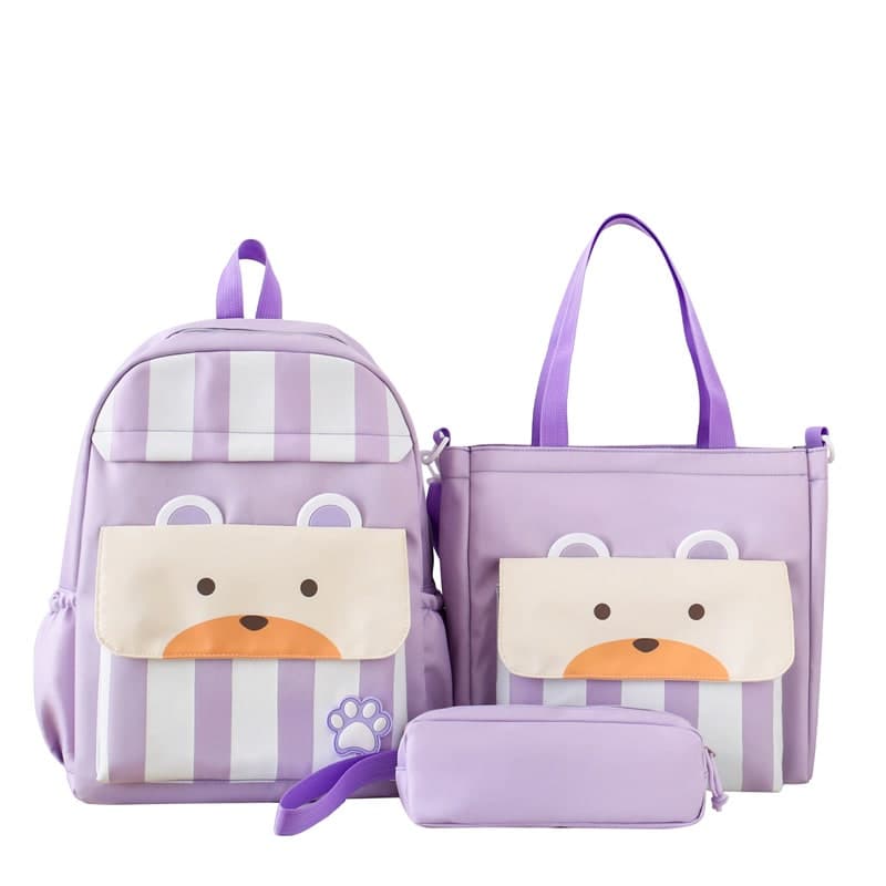 Ensemble de sacs d’école Kawai pour adolescents 3Pcs Ours Mauve – محفظة 3 قطع كاواي بنفسجي 3