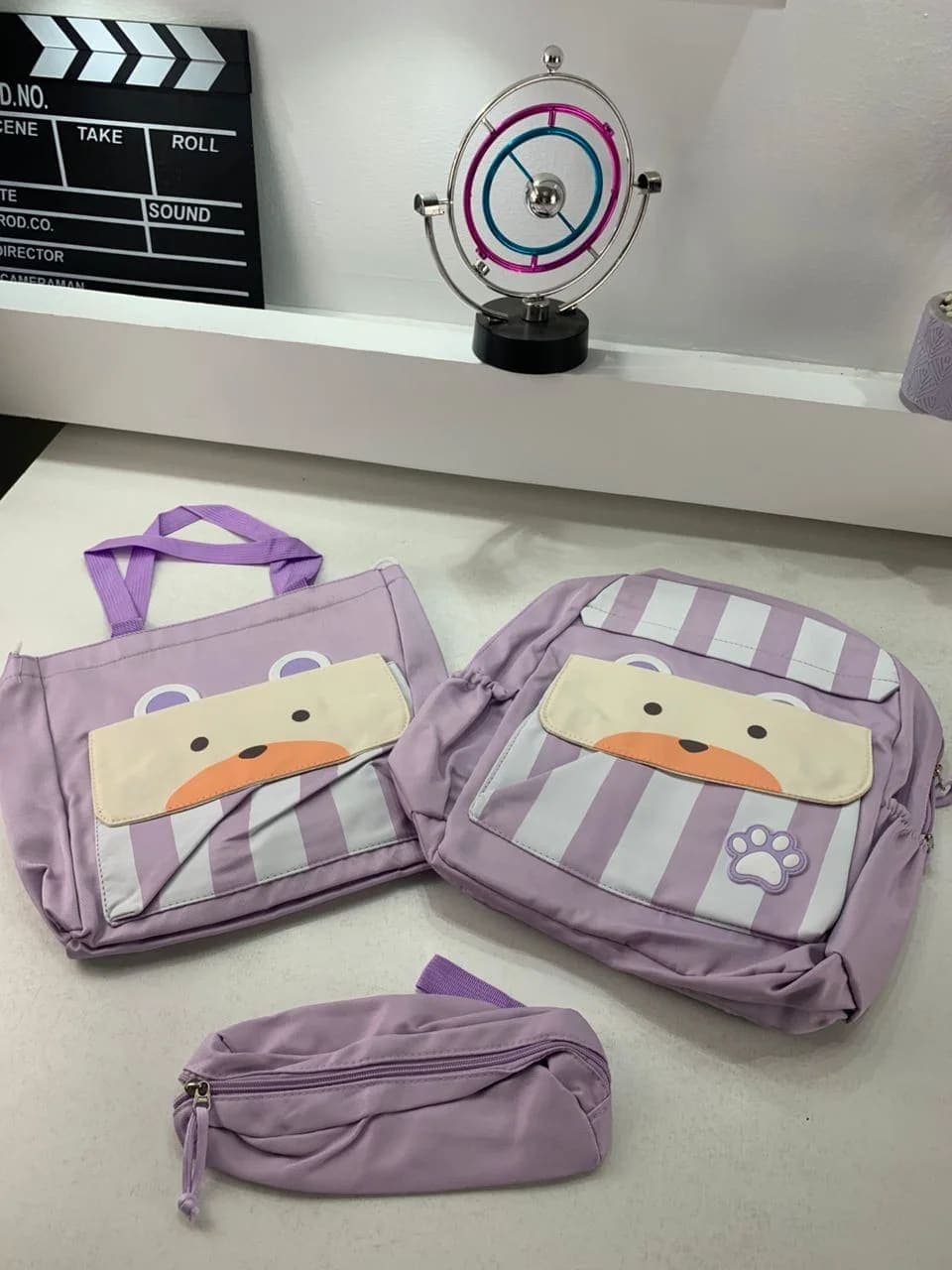 Ensemble de sacs d’école Kawai pour adolescents 3Pcs Ours Mauve – محفظة 3 قطع كاواي بنفسجي 4