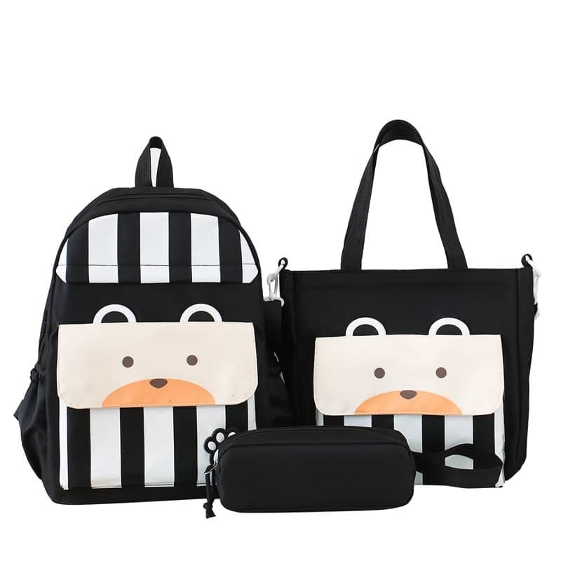 Ensemble de sacs d’école Kawai pour adolescents 3Pcs Ours Noir – محفظة 3 قطع كاواي أسود 5