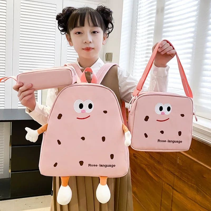 Ensemble de sacs d’école Kawai pour adolescents 3Pcs Language Rose – محفظة 3 قطع كاواي وردي 3