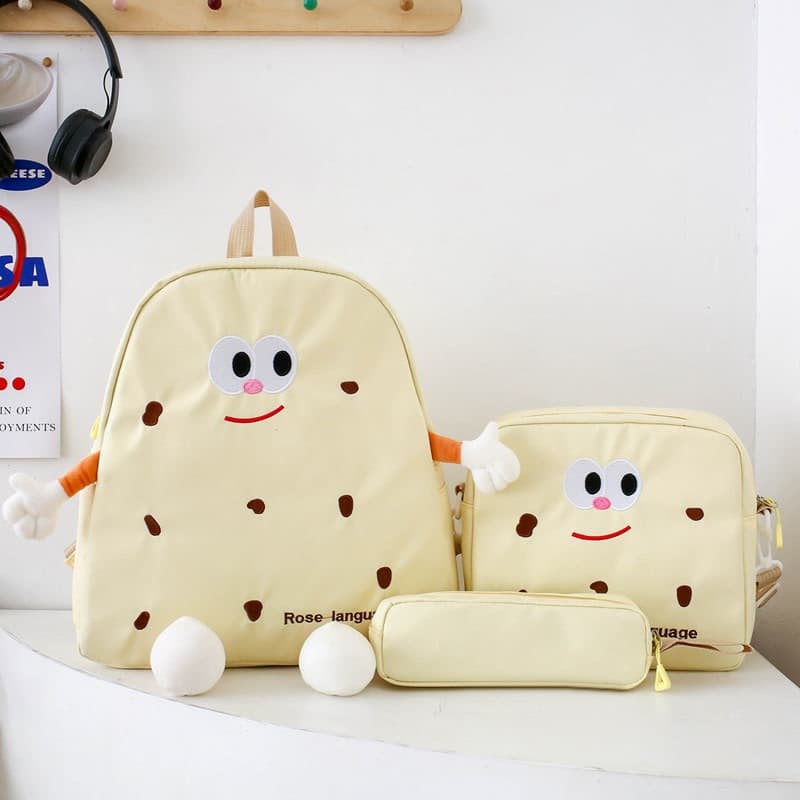 Ensemble de sacs d’école Kawai pour adolescents 3Pcs Language Jaune – محفظة 3 قطع كاواي أصفر 5