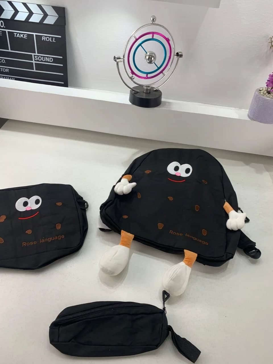 Ensemble de sacs d’école Kawai pour adolescents 3Pcs Language Noir – محفظة 3 قطع كاواي أسود 4
