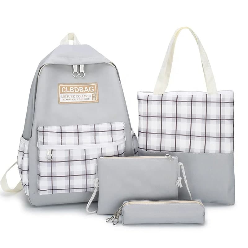 Ensemble de sacs d’école Kawai pour adolescents 4Pcs CLBD V4 Gris – محفظة 4 قطع كاواي رمادي 2