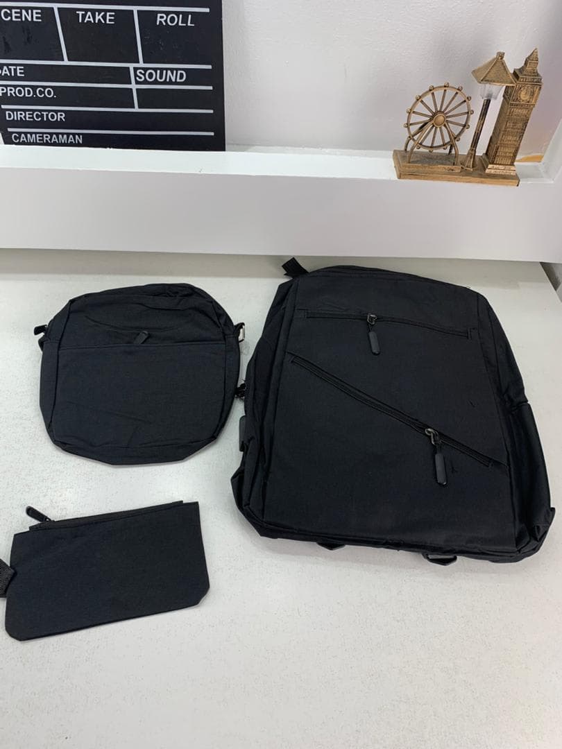 Sac à dos homme avec sac bandoulière et trousse 3en1 noir 127772-5 – محفظة ظهر رجالية 3 قطع أسود 4