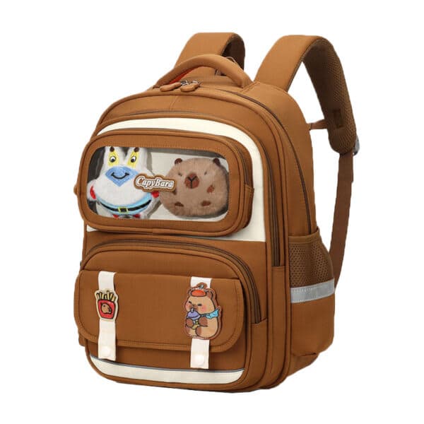 Sac à Dos Enfant Ludique avec Plusieurs Compartiment et un Peluche LM-5122 Marron – حقيبة ظهر للأطفال بني 2