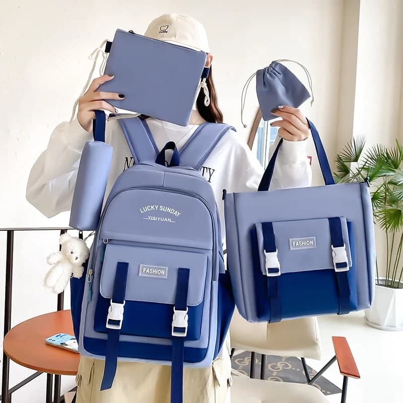 Ensemble de sacs d’école Kawai pour adolescents 5Pcs YISIYUAN Bleu – محفظة 5 قطع كاواي أزرق 2