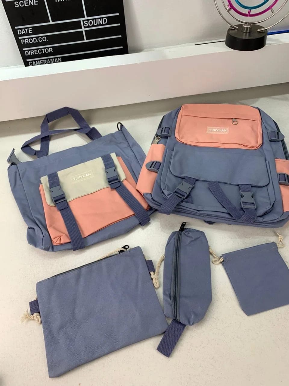 Ensemble de sacs d’école Kawai pour adolescents 5Pcs YISIYUAN Rose et Bleu – محفظة 5 قطع كاواي أزرق ووردي 4