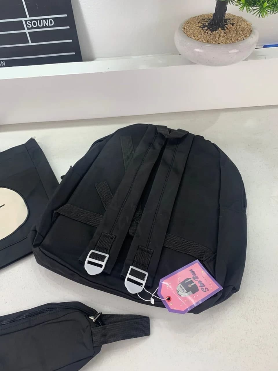 Ensemble de Sacs Snorlax 3Pcs Design Kawaii Noir – حقيبة مدرسية 3 قطع لون أسود 4