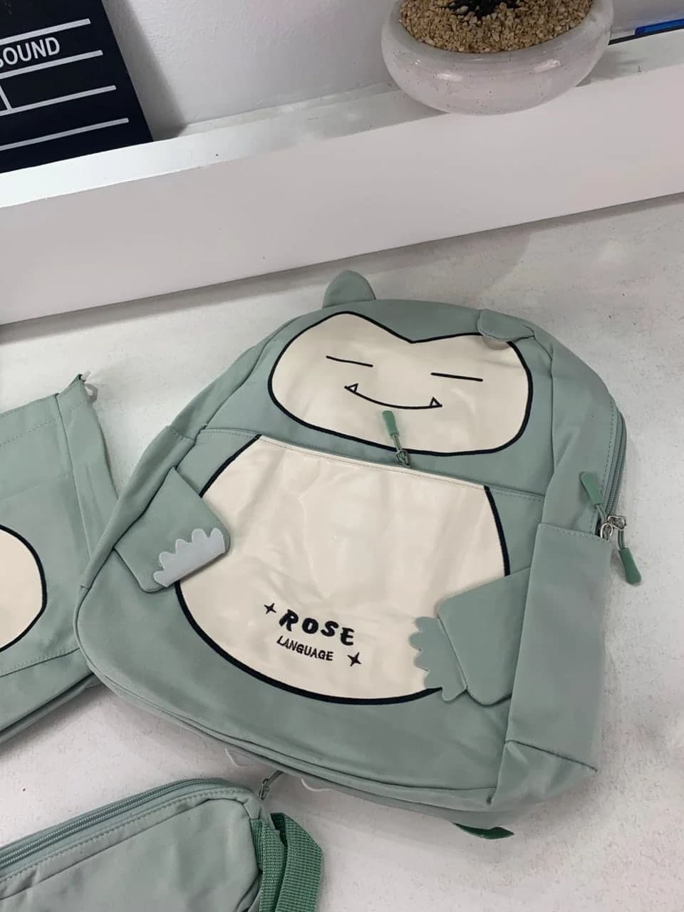 Ensemble de Sacs Snorlax 3Pcs Design Kawaii Vert – حقيبة مدرسية 3 قطع لون أخضر 4