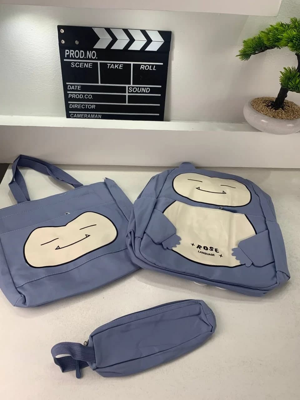 Ensemble de Sacs Snorlax 3Pcs Design Kawaii Bleu – حقيبة مدرسية 3 قطع لون أزرق 5