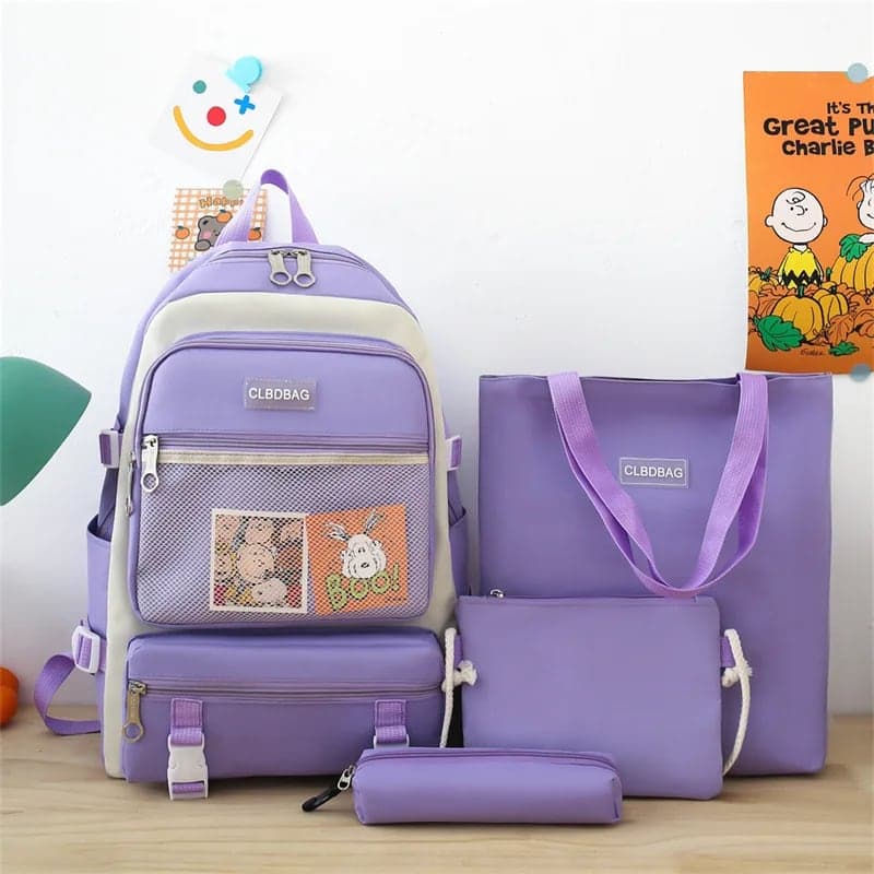 Ensemble de sacs d’école Kawai pour adolescents 4Pcs V3 CLBD Mauve – محفظة 4 قطع كاواي بنفسجي 3