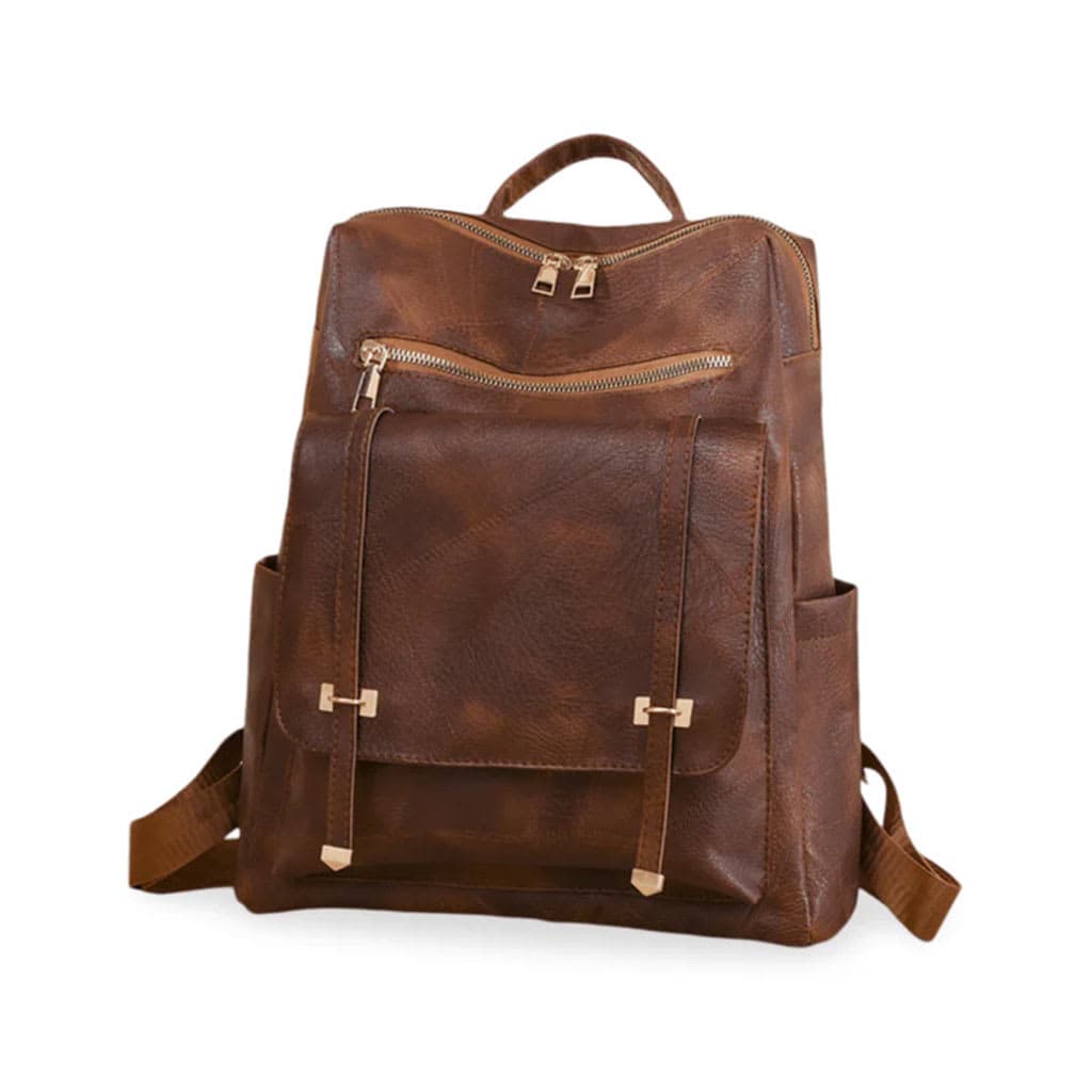 Sac à dos rétro en cuir synthétique pour femme marron - حقيبة ظهر نسائية من الجلد 3