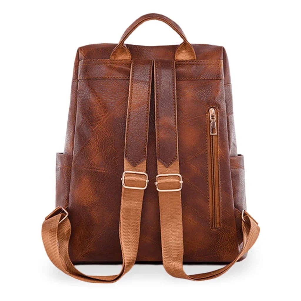 Sac à dos rétro en cuir synthétique pour femme marron - حقيبة ظهر نسائية من الجلد 2